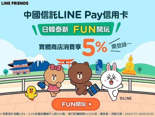中信linepay卡 海外最高5% 國外刷卡