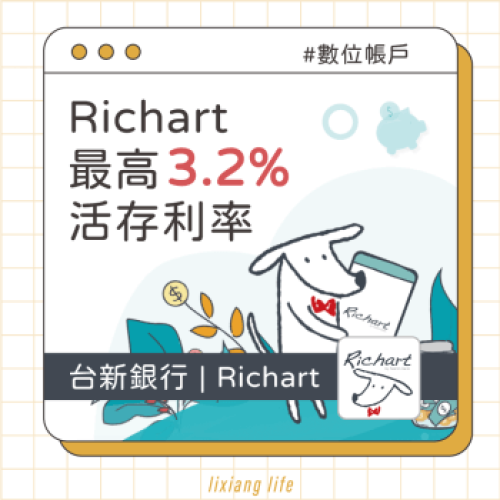 Richart 數位帳戶-活存利率最高3.2%